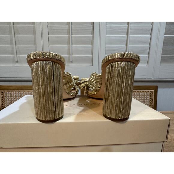 Loeffler Randall Penny Gold Pleated Bow Heel Size 6 NIB Glam Dressy Knotted Top - Picture 9 of 14